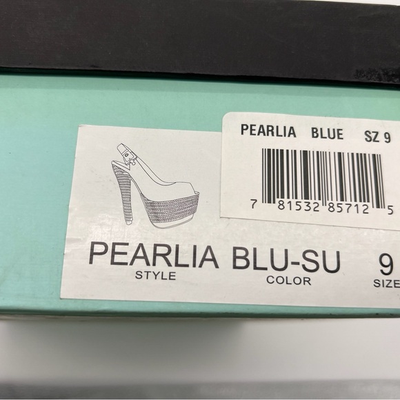 NYLA Perlia Blue Leather Peep-toe Wedges - size 9 - Picture 7 of 7